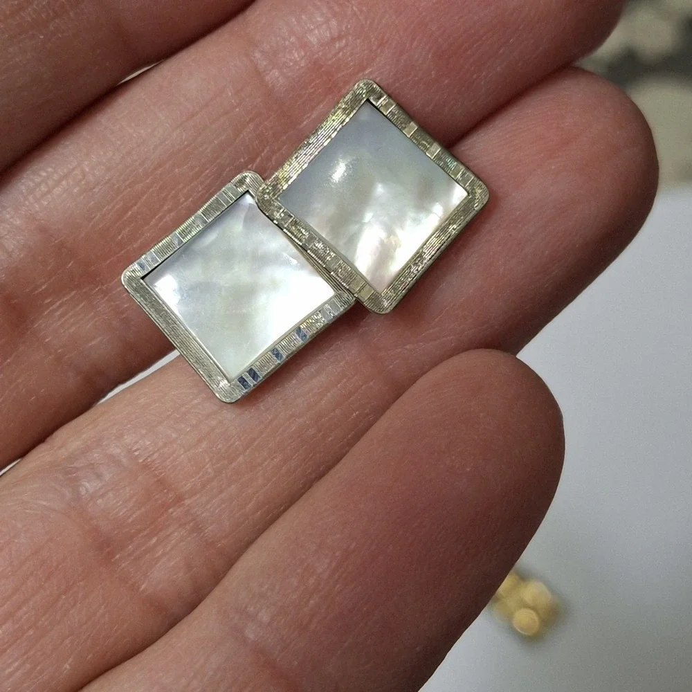 Swank 140 Platinum Front Mother Of Pearl Square Cufflinks Vintage Luxury